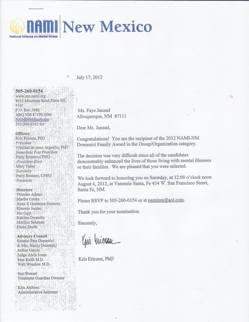 NAMI Award Letter